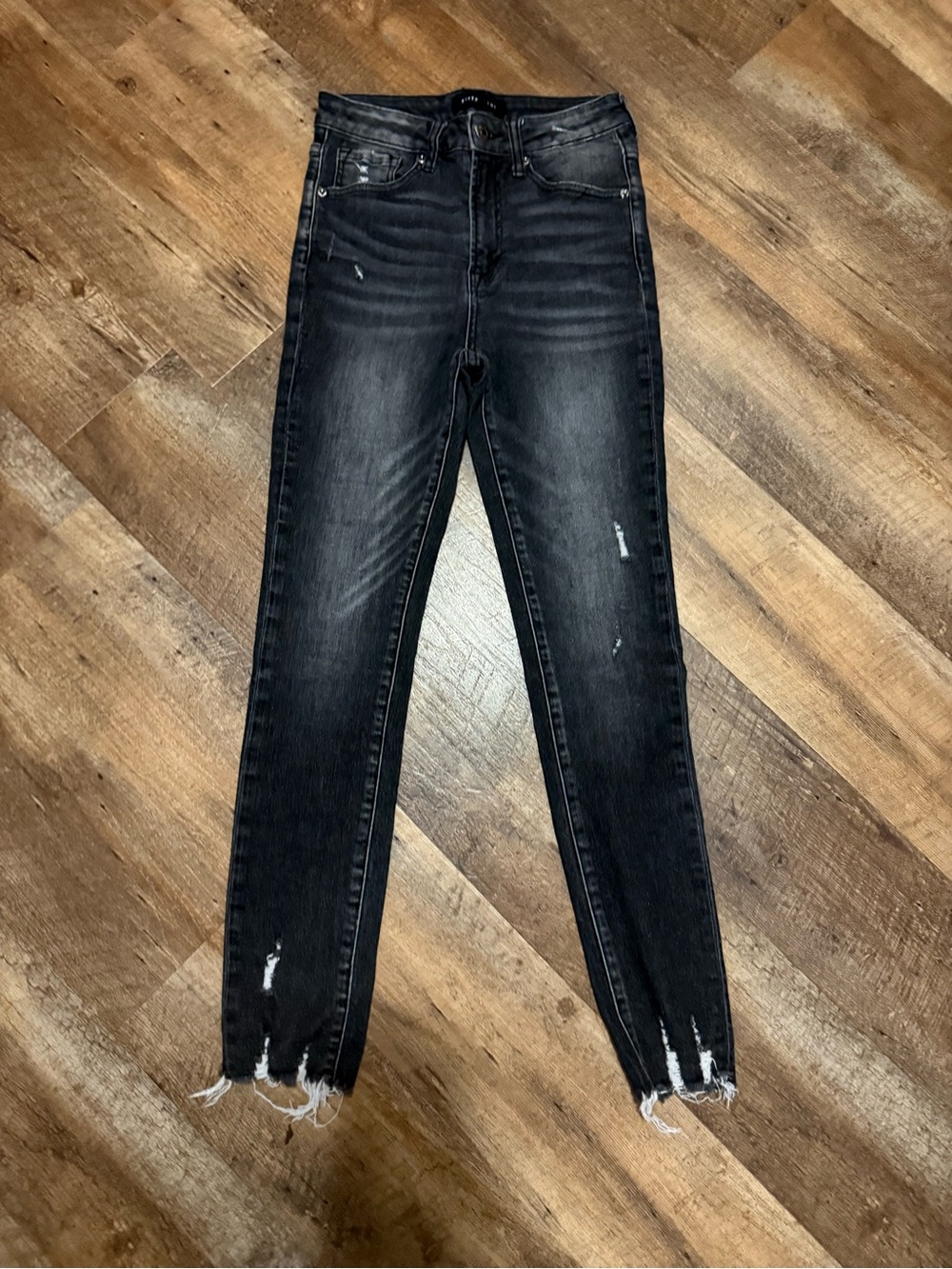 High-Rise Black Washed Distressed Skinny Jeans